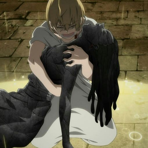 anime boy holding crying girl