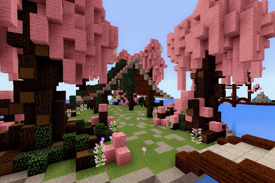 Minecraft PE Build 8 Cherry Blossom Park Minecraft Amino