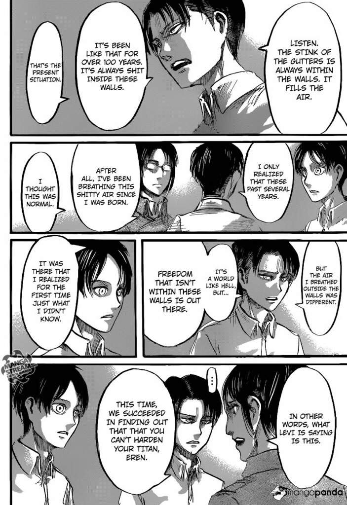 levi and mikasa look over the shoulder