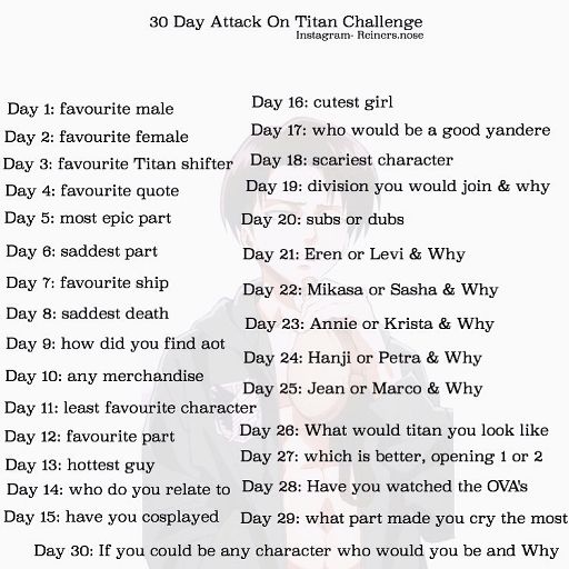 30 Day Anime Challenge Instagram