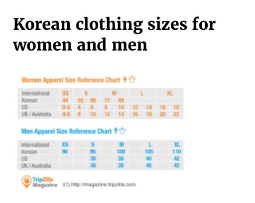 korean clothing size