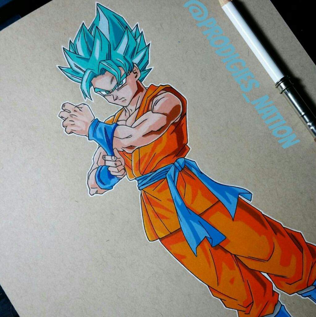 Drawing of Goku SSJ Blue Color Pencils DragonBallZ Amino
