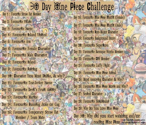 One Piece Challenge Dia 1!!!!!  •Anime• Amino