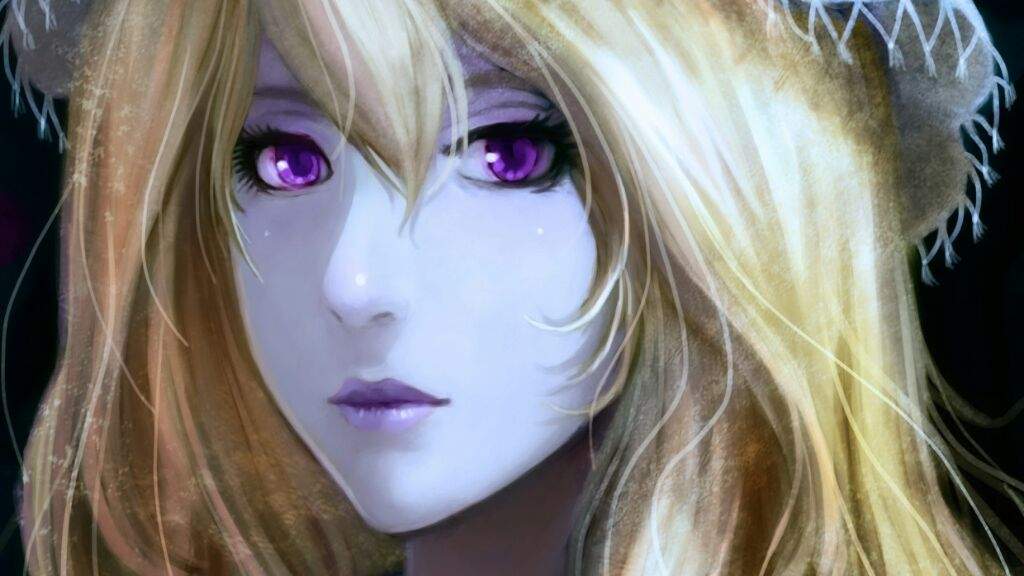 Anime girl with blonde hair and purple eyes