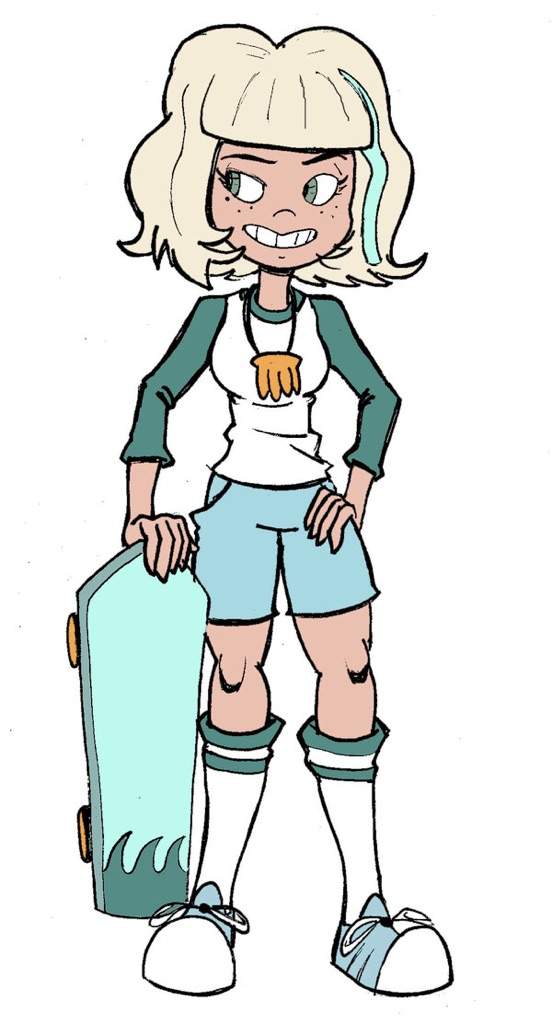 Jackie Lynn Thomas Cartoon Amino She Has Blonde Hair With A Blue Tip Wears Greenish Blueish And White Shirt An Orange S Necklace