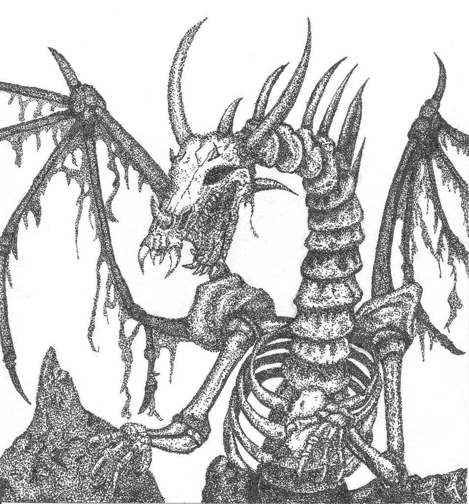Скелет дракона рисунок карандашом
