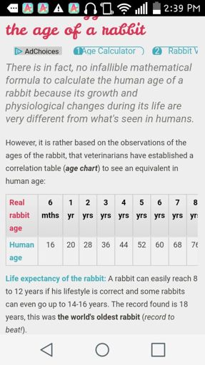 Rabbit Age Chart