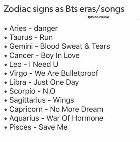 Zodiac Signs As Bts Songs Army S Amino