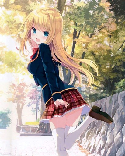 Blonde outdoor anime uniform