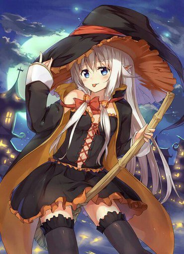 Anime witch on broom
