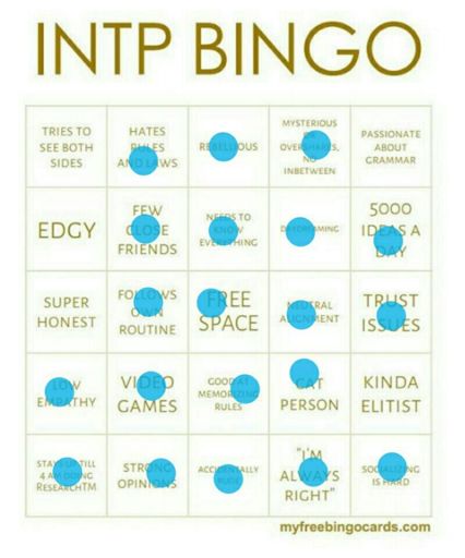 Bingo Myers Briggs [mbti] Amino