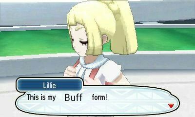 a screenshot of lillie from pokemon sun and moon. she is saying this is me in my BUFF form