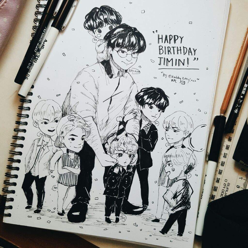 Jimin's birthday fanart! With BTS and Bang Pdnim~ | ARMY's Amino