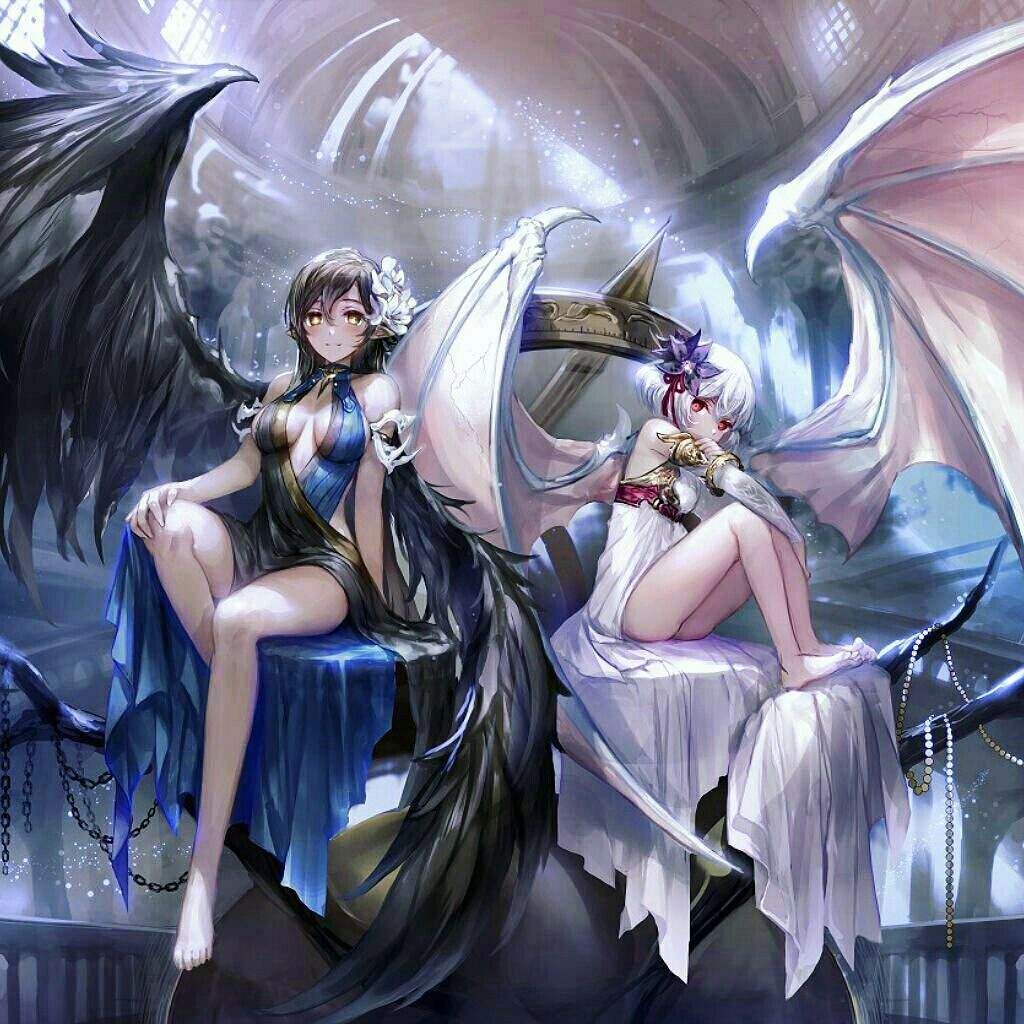Аниме арты боевых девушек ангелов и дьяволов