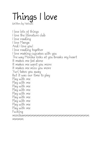 Things I love ~Natsuki poem~ | Doki Doki Literature Club! Amino