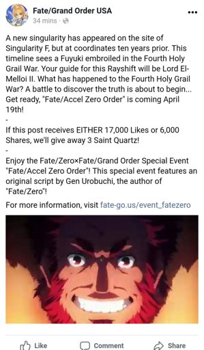 Fate Zero Collab Announcement Fate Grand Order Amino