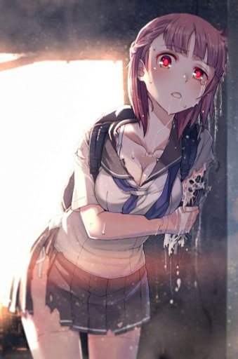 Anime girl leaning against a wall