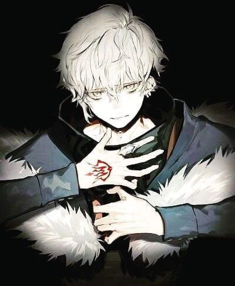Anime boy white hair yellow eyes