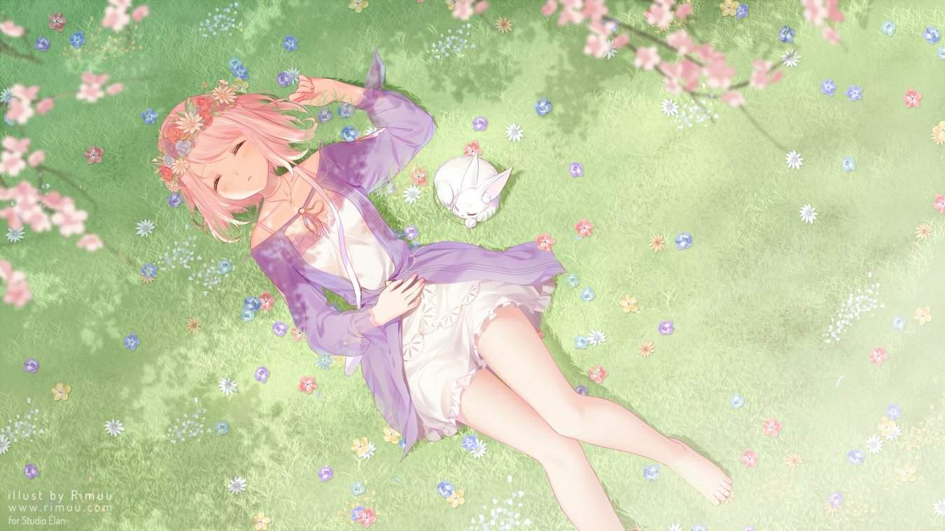Аниме лежит на траве