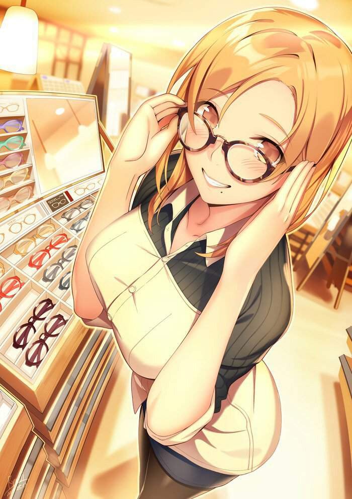 Blonde anime girl with glasses