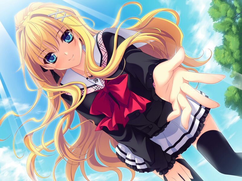 Blonde anime girl blue eyes