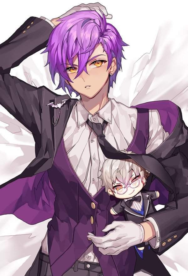 Anime boy with purple hair and purple eyes