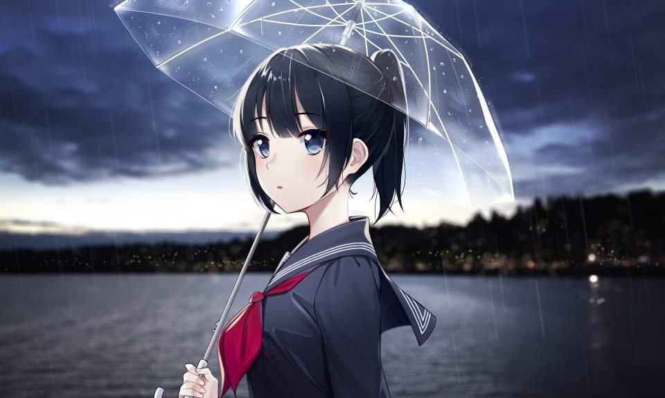 Anime girl in the rain