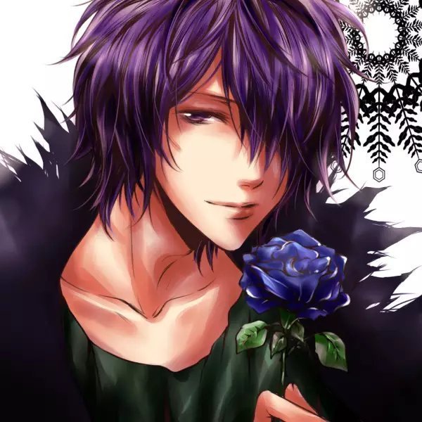 Purple hair anime guy