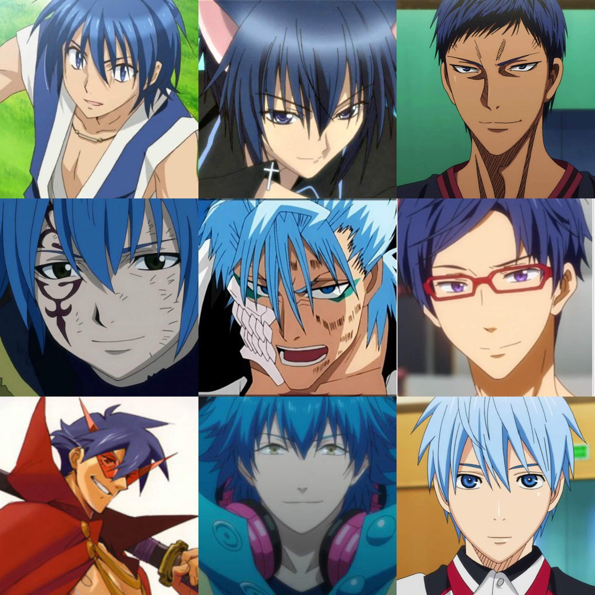 Персонажи синего цвета волос