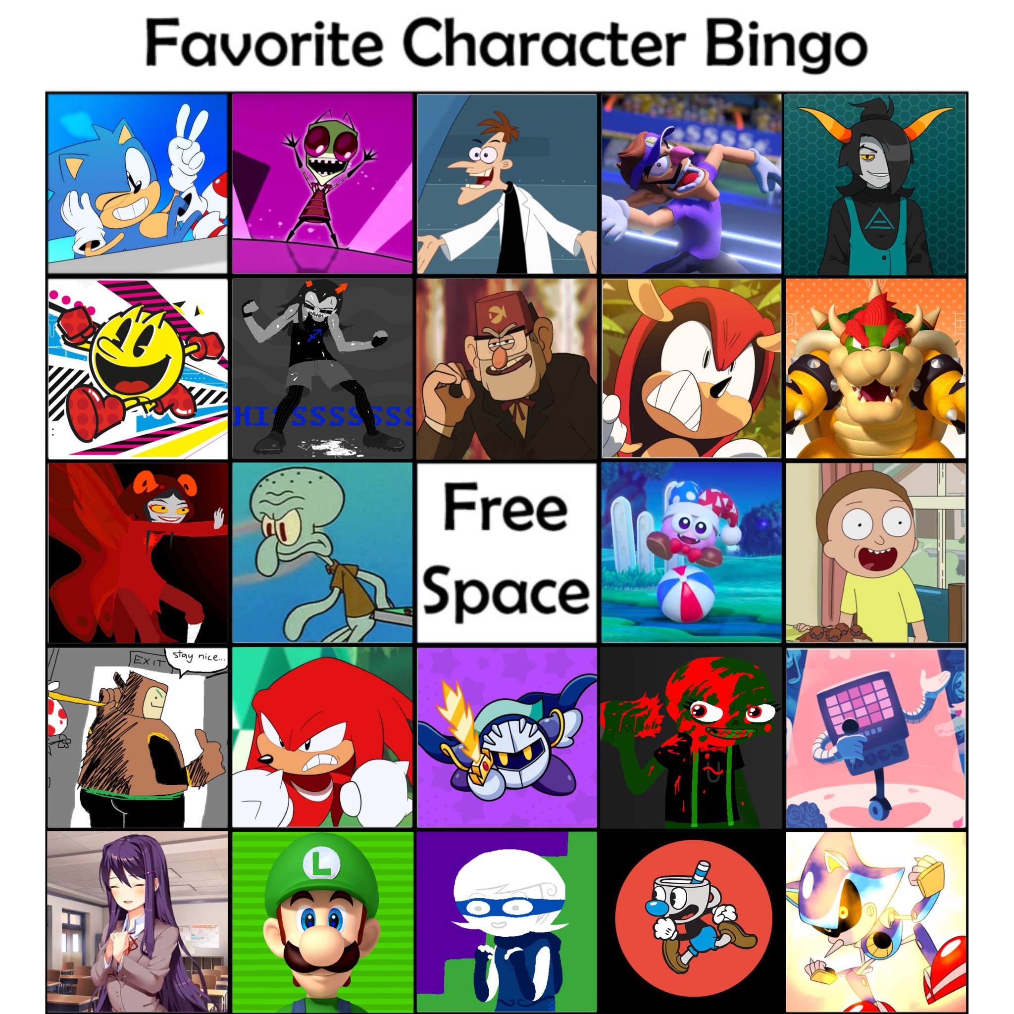 Favorite character bingo (and template) Sonic the Hedgehog! Amino