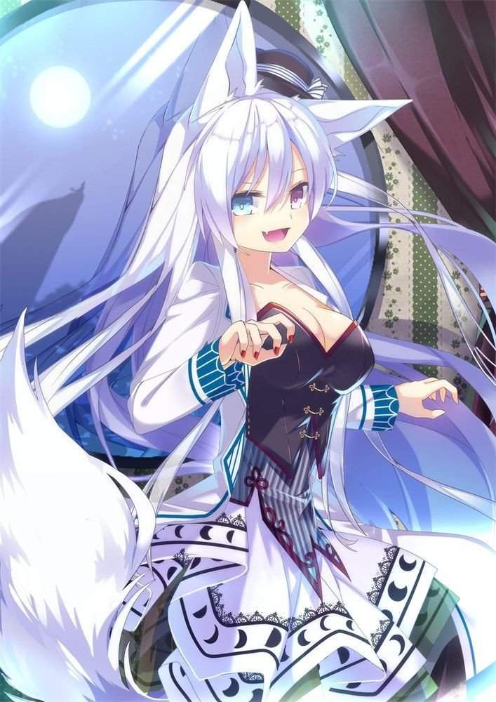 Anime fox girl with white hair