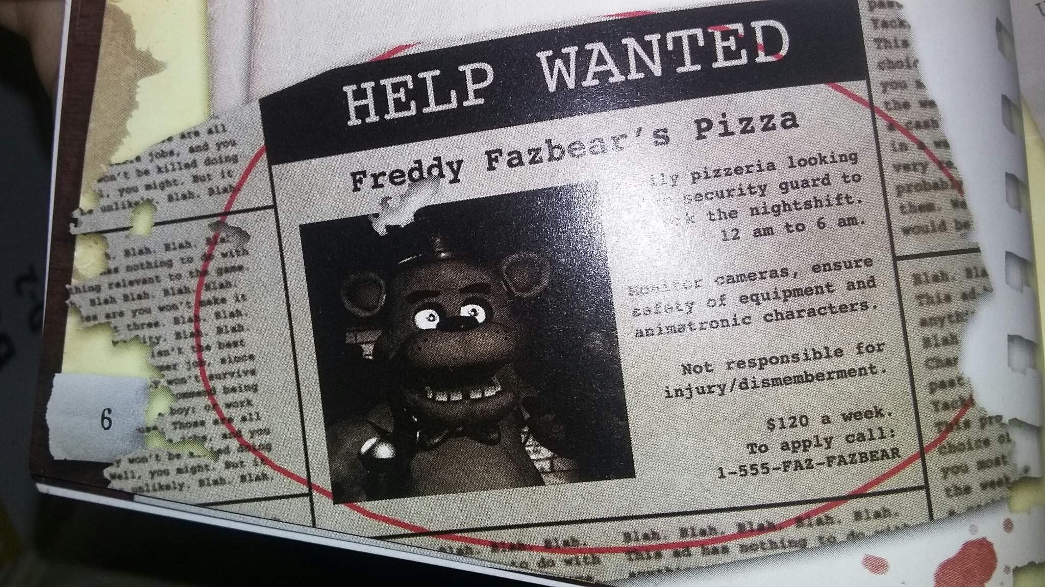 Fnaf newspaper background text (part 1; fnaf 1) Five Nights At Freddy'...