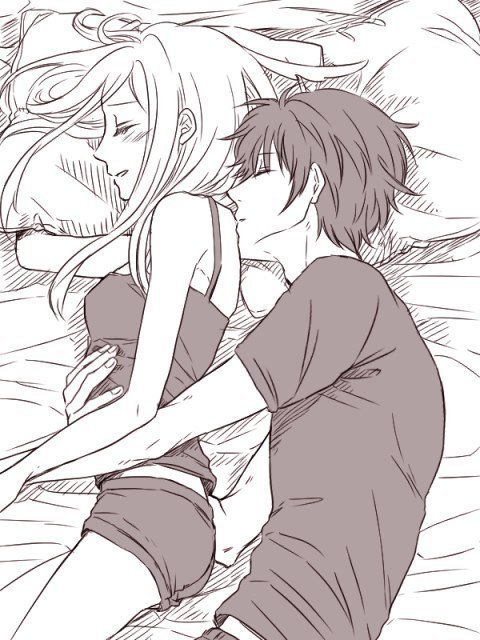 Cute anime couple sleeping