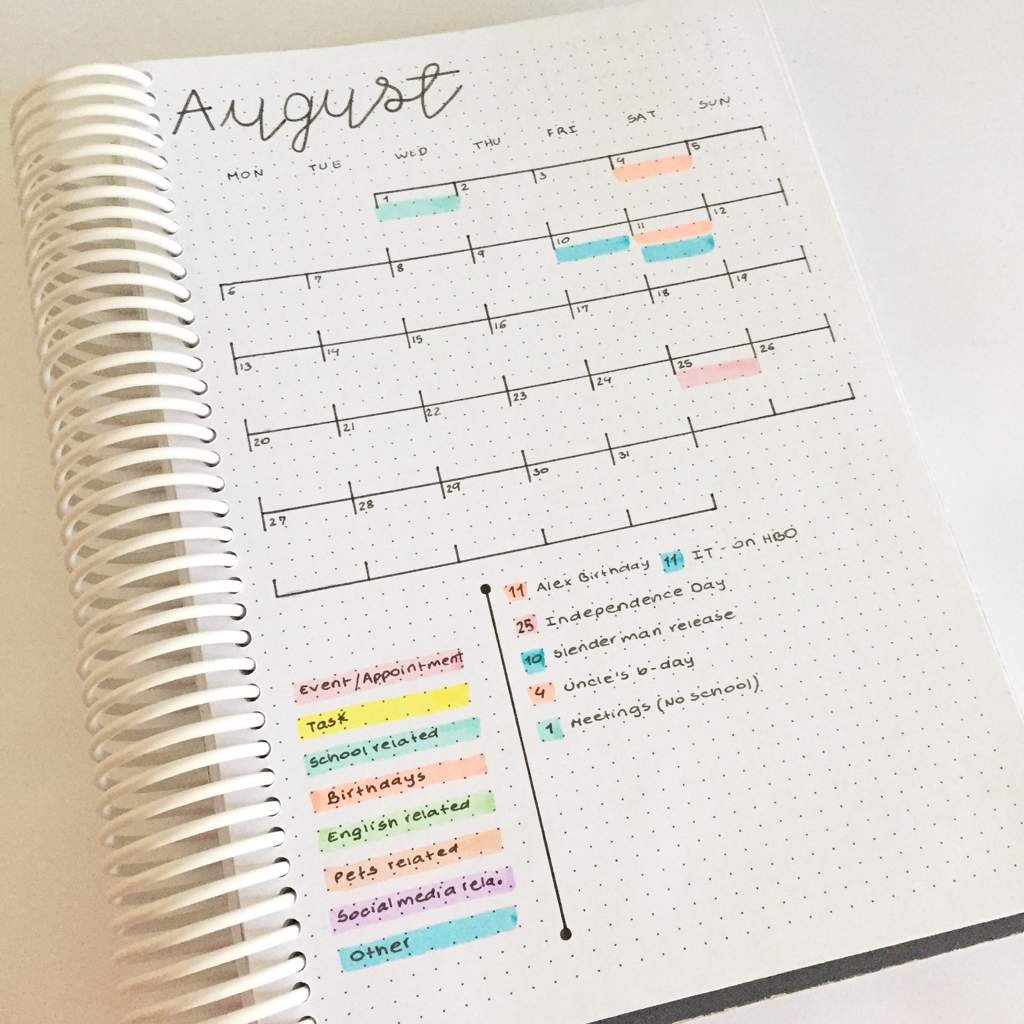 August Monthly Layout Bullet Journal Amino