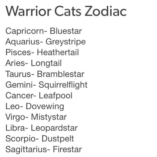 Warrior Cat Zodiac Signs Warriors Amino