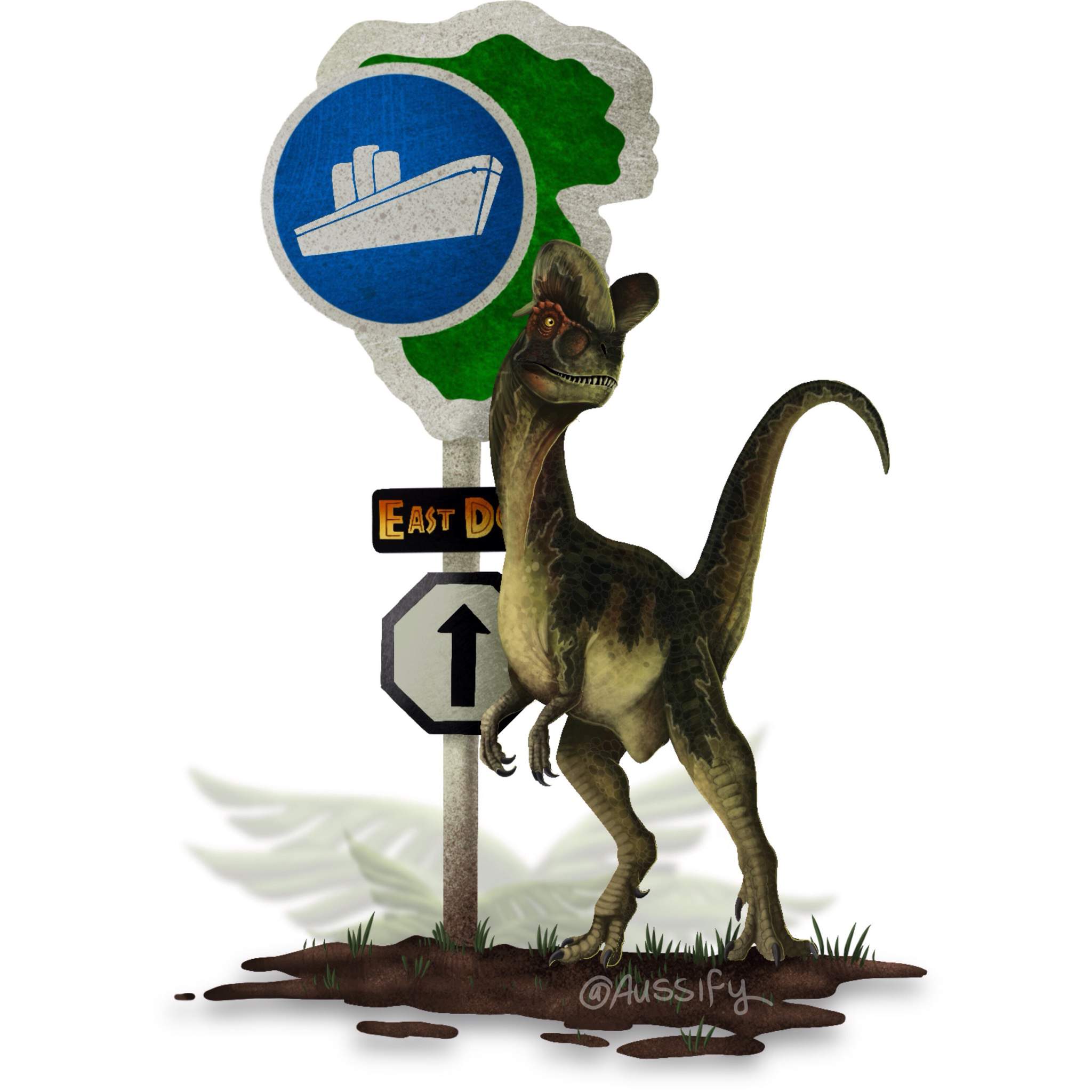 Dilophosaurus With The East Dock Sign Jurassic Park Amino 8312