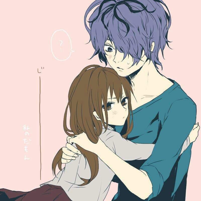 Anime girl holding boy