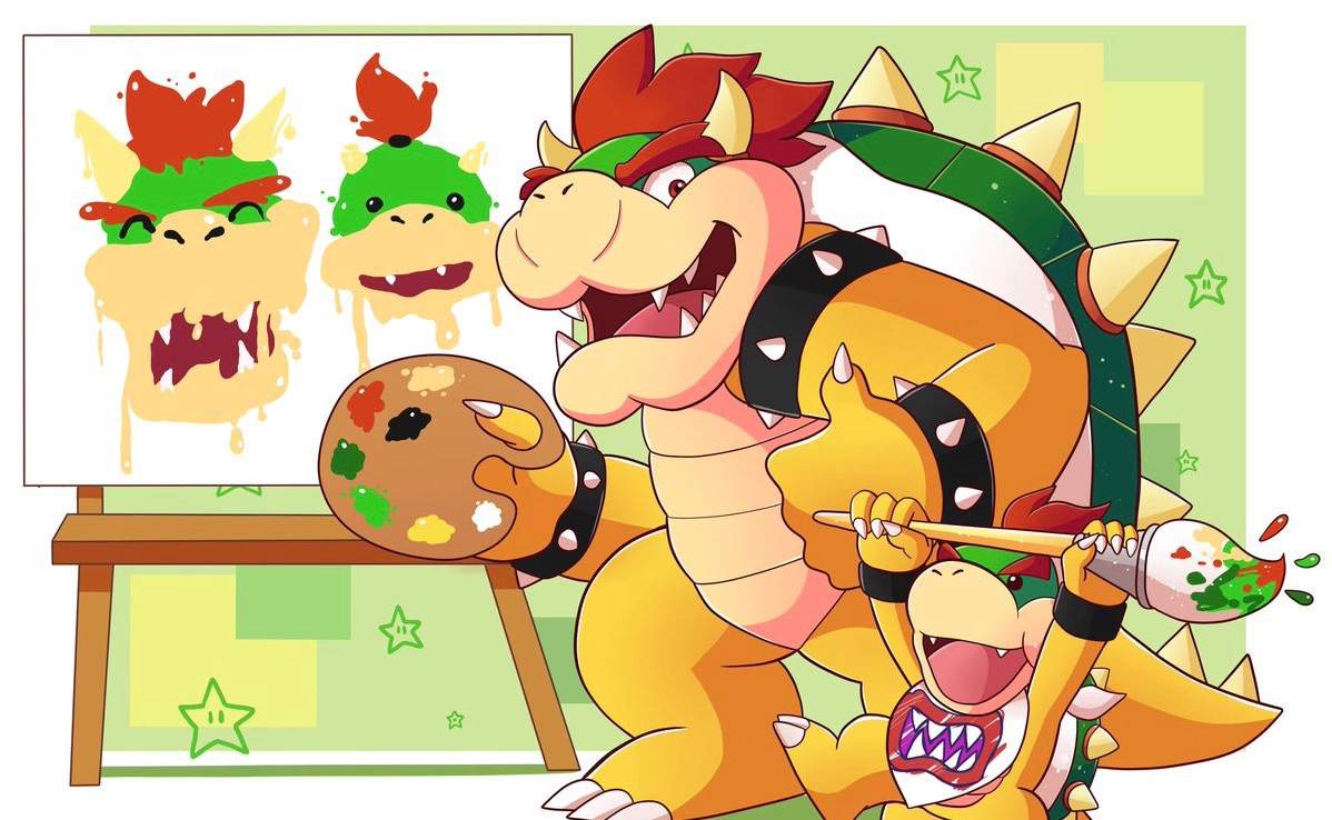 The Koopa king, Bowser, rose up from his bed and stretched out wide, yawnin...