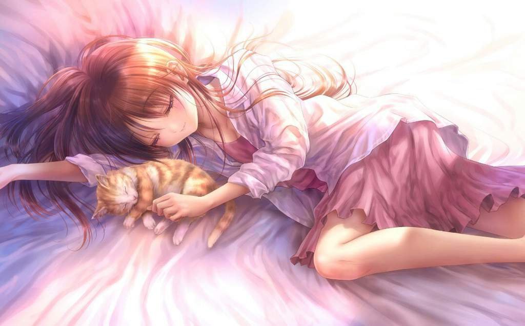 Anime girl and boy sleeping