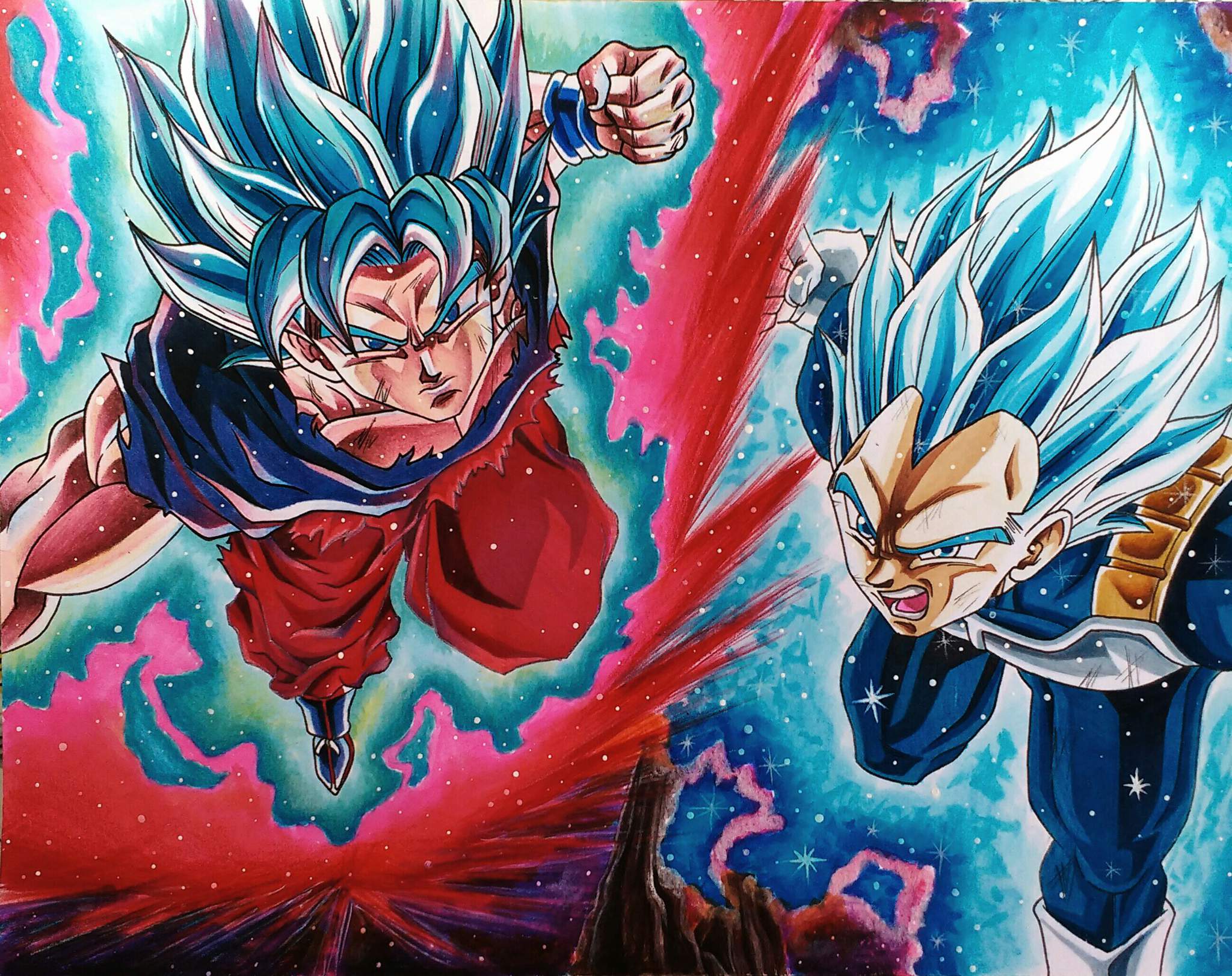 Dibujo de Goku Saiyajin Blue Kaioken & Vegeta Saiyajin Blu Limit Breaker |  •Arte Amino• Amino