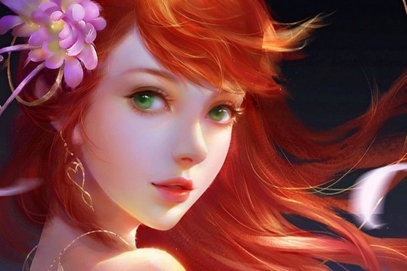Anime girl with orange hair and green eyes