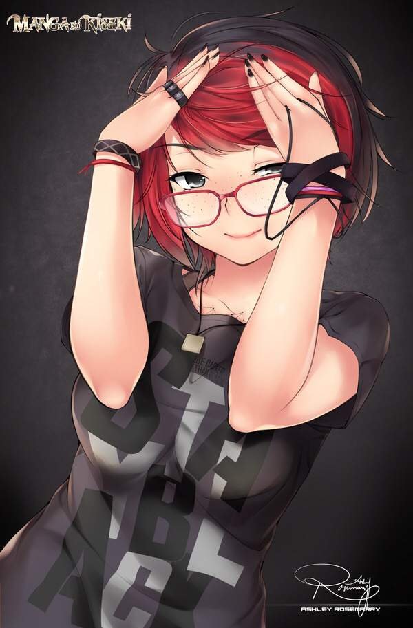Anime girl short hair glasses