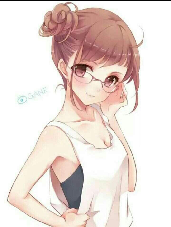 Anime girl with short brown hair and glasses