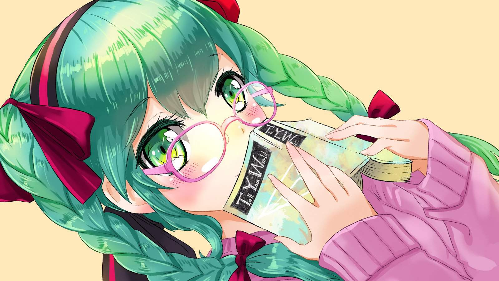 Девушка с зелеными волосами в очках арт