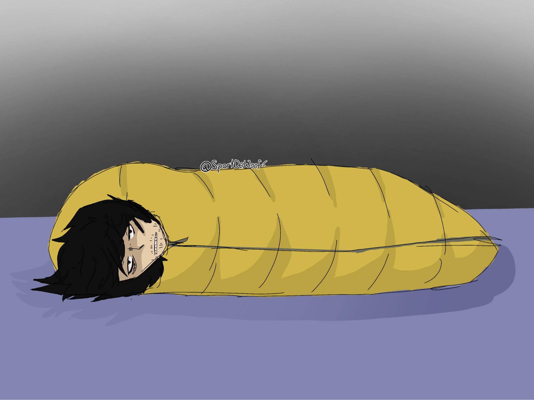 We love a sleepy hobo man,,, Aizawa in his yellow sleeping bag >:3 Progr...