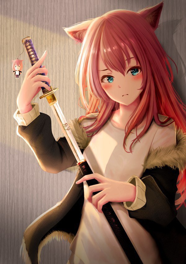Anime cat girl with sword