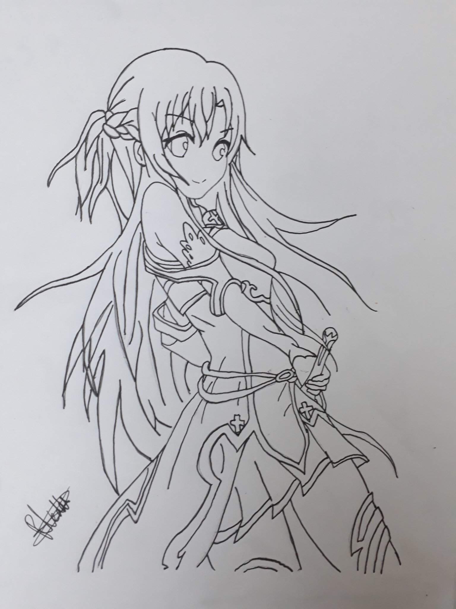 Simple Asuna Drawing Sketch for Girl