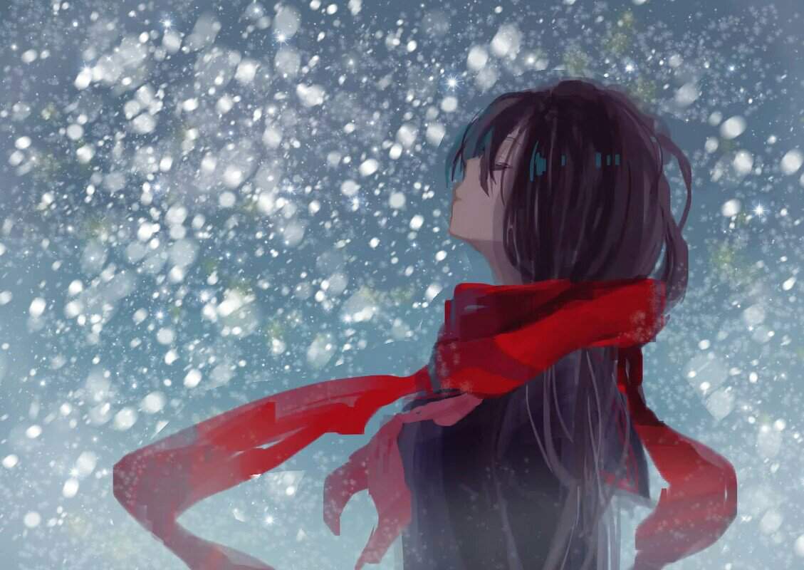 Аниме девушка снег