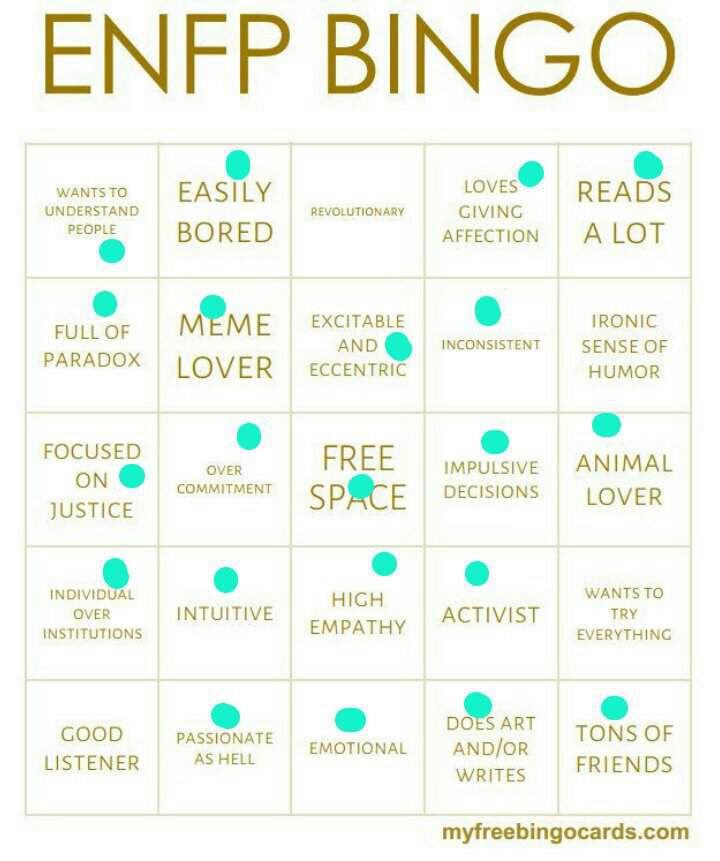 Enfp Bingo Myers Briggs Mbti Amino