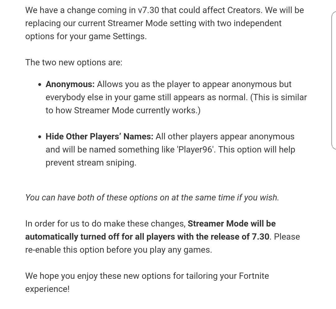changes to streamer mode! Fortnite Battle Royale Armory Amino